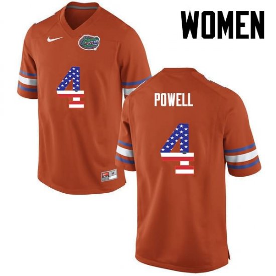 Women's Florida Gators #4 Brandon Powell NCAA Nike Orange USA Flag Fashion Authentic Stitched College Football Jersey MAR5462RR